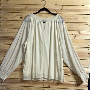 Cato Cream Smocked Blouse with Relaxed Fit